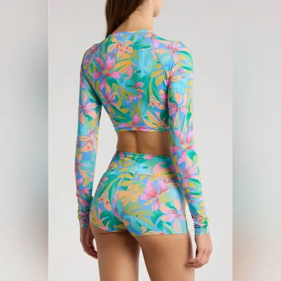 Billabong Tropic Daze Cropped Rashguard & Marina High Waist Surf Shorts Set - Picture 7 of 15